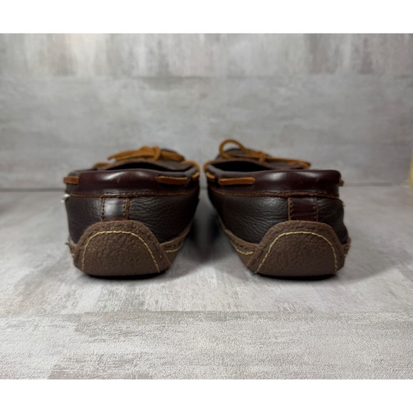 LL Bean Wicked Good Moccasins Mens 13 M Brown Leather Flannel Lined Slippers